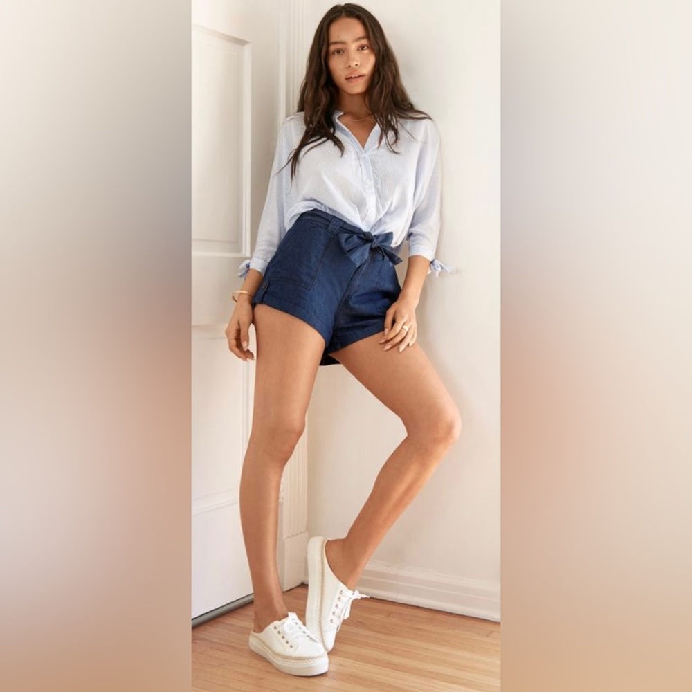 2 FOR $15 Dollhouse Dark Blue High Waist Chambray Cotton Tie Shorts - Size 11